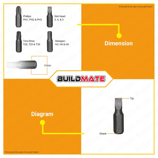 PROMAN Screw Bit Tools Set Portable Multi-Purpose Screwdriver Bits Tools PT-SBTS3 •BUILDMATE•