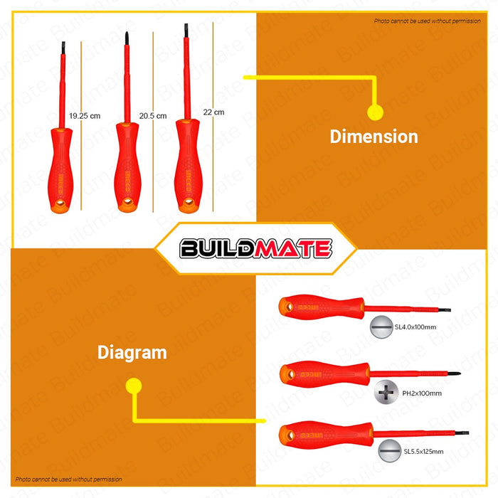 INGCO Insulated Magnetic Screwdriver 3 PCS SET HKISD0308 •BUILDMATE• HT2