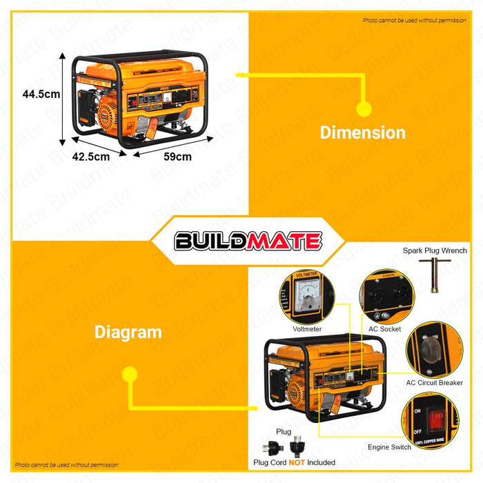 INGCO GASOLINE GENERATOR 2.5KVA GE25005-5P •BUILDMATE• IPT
