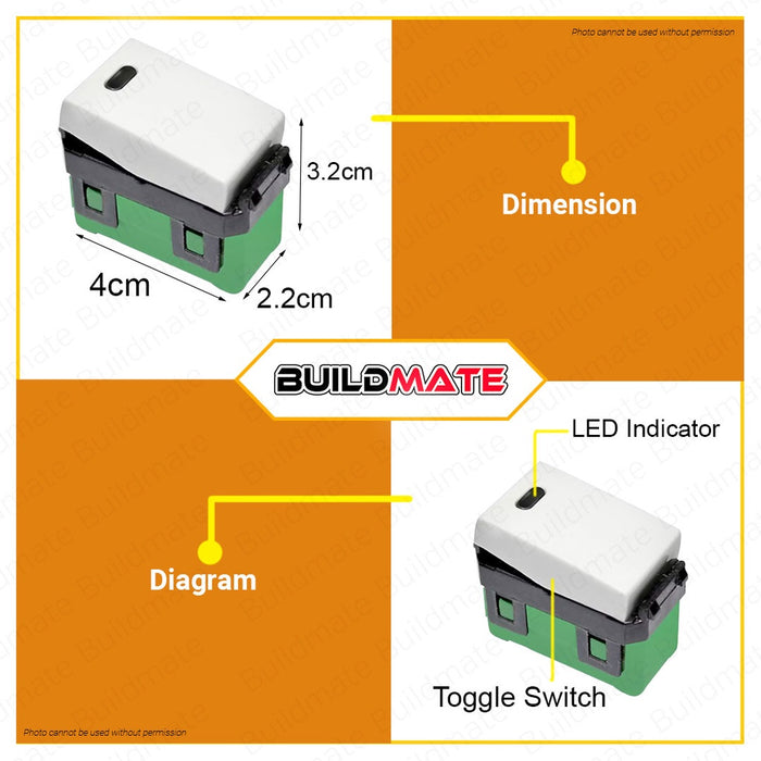 OMNI 1-Way Illuminated Switch ABS Material Wide Series 16A WWS-214 •BUILDMATE•