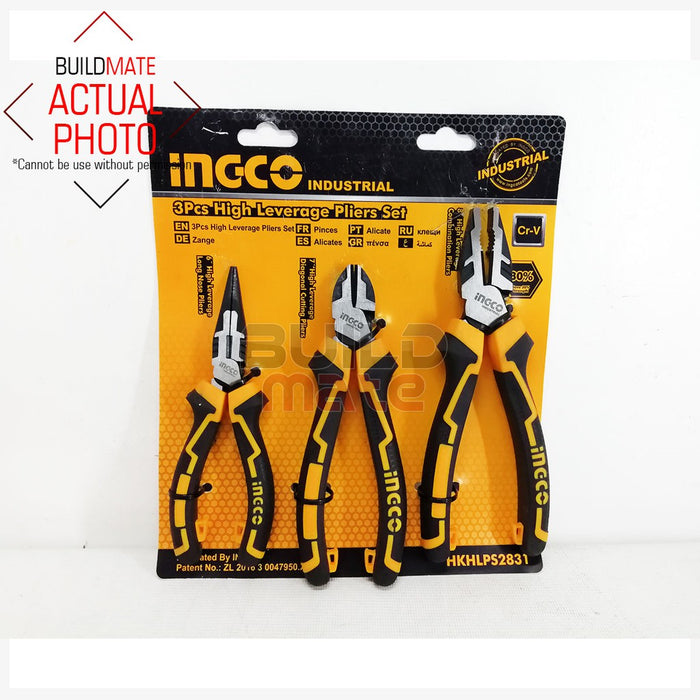 BUILDMATE Ingc 3pcs High Leverage Pliers Set Cr-V Combination, Long Nose, Diagonal Cutting Plier Hand Tools Repair Kit - IHT