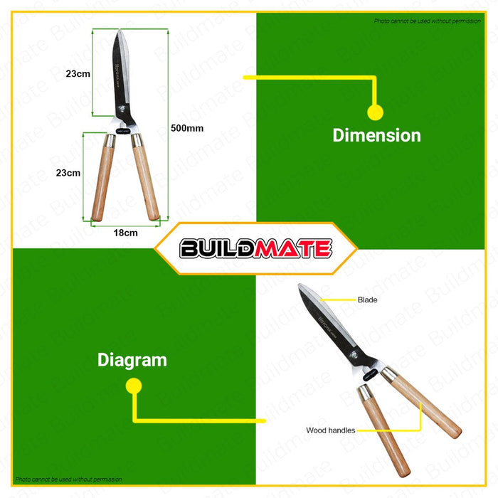 HOYOMA Hedge Shear Wood And Steel Handle Plant Gardening Scissor H-BL01 | H-BL01 •BUILDMATE• HYMHT