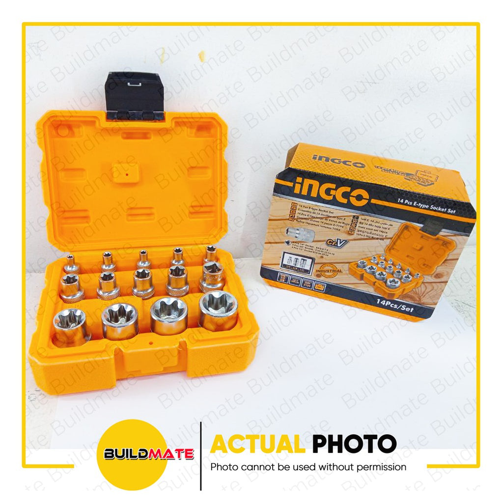 Incco Socket Set INGCO E-TYPE Socket Set 14PCS/SET HKTETS0114 •BUILDMATE• IHT — Buildmate