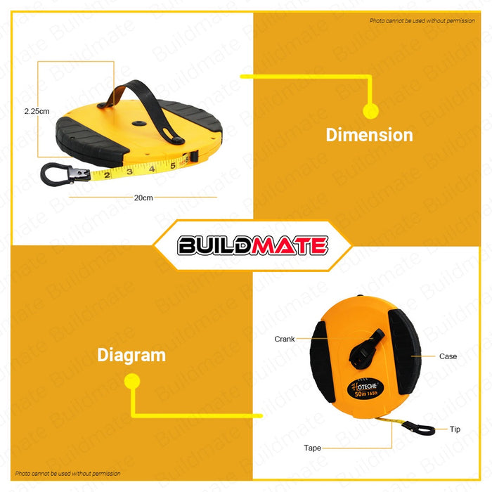 Hoteche Fiberglass Measuring Tape Measure 50m HTC-281150 100% ORIGINAL / AUTHENTIC •BUILDMATE•