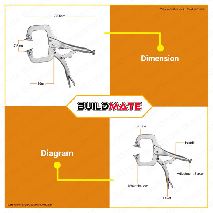 WADFOW C Clamp Locking Plier 11" Inches Carbon Steel C-Pliers Welding Hole Jig Clamps WLP4111 WHT