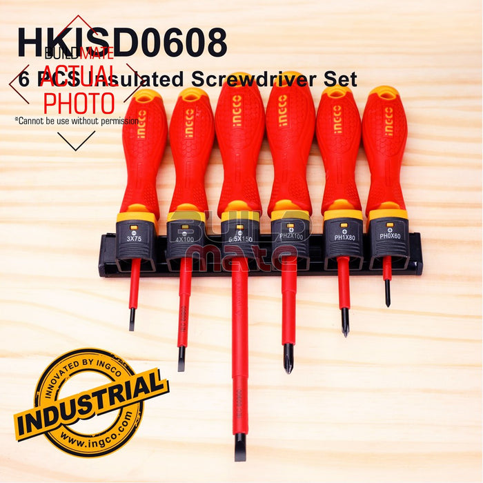 INGCO 6PCS/SET Insulated Screwdriver HKISD0608  •BUILDMATE• IHT