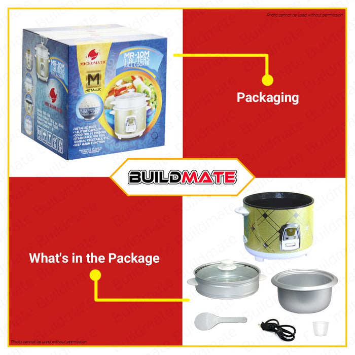 MICROMATIC Stainless Rice Cooker 620W 1.8L 10 CUPS MR-10M •BUILDMATE•