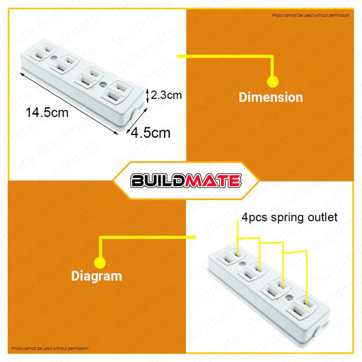 BUILDMATE Omni Spring Type Outlet 4-Gang 10A 250V STO-004 STO004