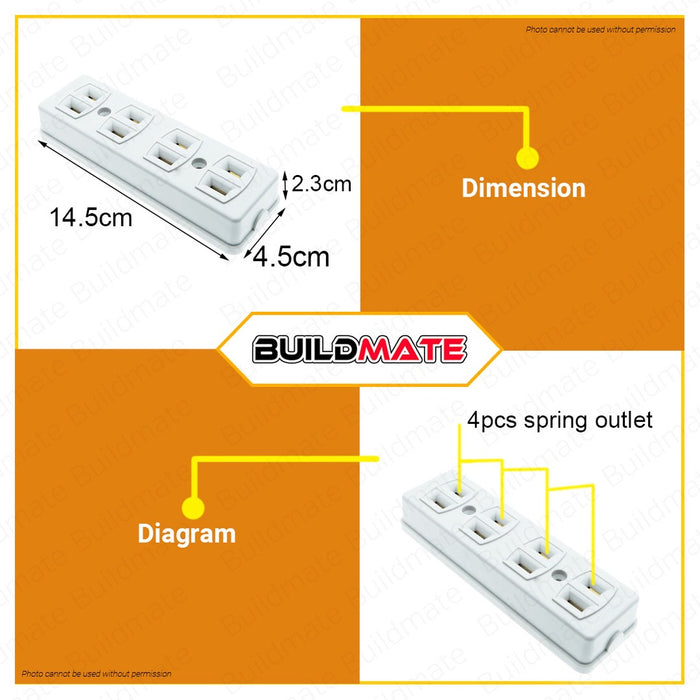 Main Spring Outlet BUILDMATE Omni Spring Type Outlet 4-Gang 10A 250V STO-004 STO004 ...