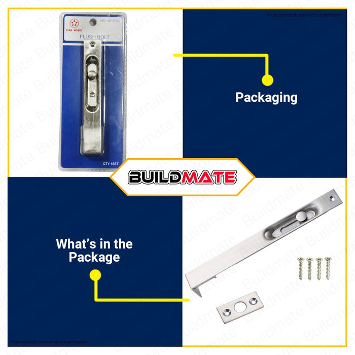 STAR WHEEL 6 Inches Door Inside Flush Bolt Lock #142-6'' SC 100% ORIGINAL / AUTHENTIC •BUILDMATE•