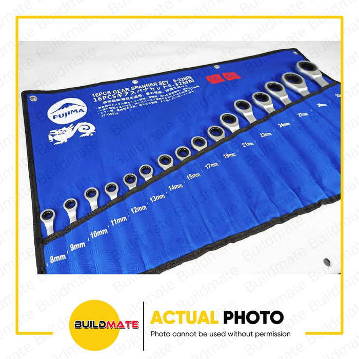 FUJIMA Gear Spanner Ratchet Combination Wrench Set 8-32mm Cr-V 16PCS/SET FT-GSS16 •BUILDMATE•