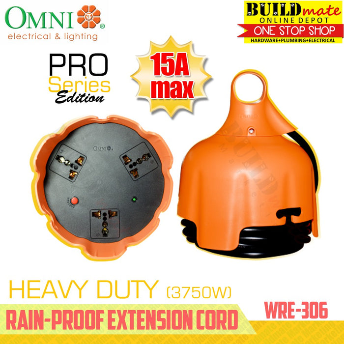 OMNI PRO Series Heavy Duty Rain-Proof Extension Cord Power Strip 15A MAX WRE-306 •BUILDMATE•