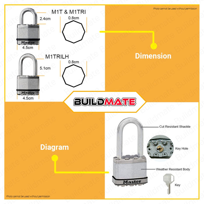 BUILDMATE Master Lock Excel / Magnum Pad Lock Set 45mm Keyed Padlocks Anti-Theft Security Key Lock SOLD PER SET