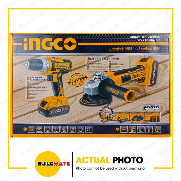 [COMBO] INGCO Lithium Ion Cordless Angle Grinder and Drill 2PCS Combo Kit CKLI2009 •BUILDMATE• IPT