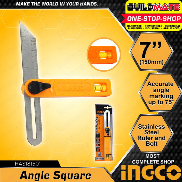 INGCO Angle Corner Speed Square Ruler 7" 150mm with Horizontal Bubble HAS181501 •BUILDMATE• HT2