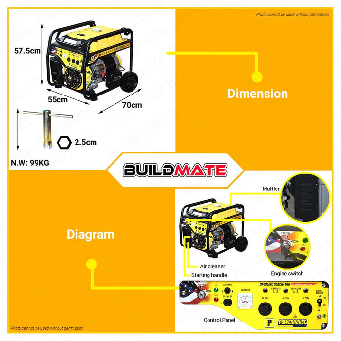 POWERHOUSE ENERGIE SERIES Gasoline Generator w/ Battery, Wheels, Handle 11.5KW PH-ENERGIE-14000E-GAS