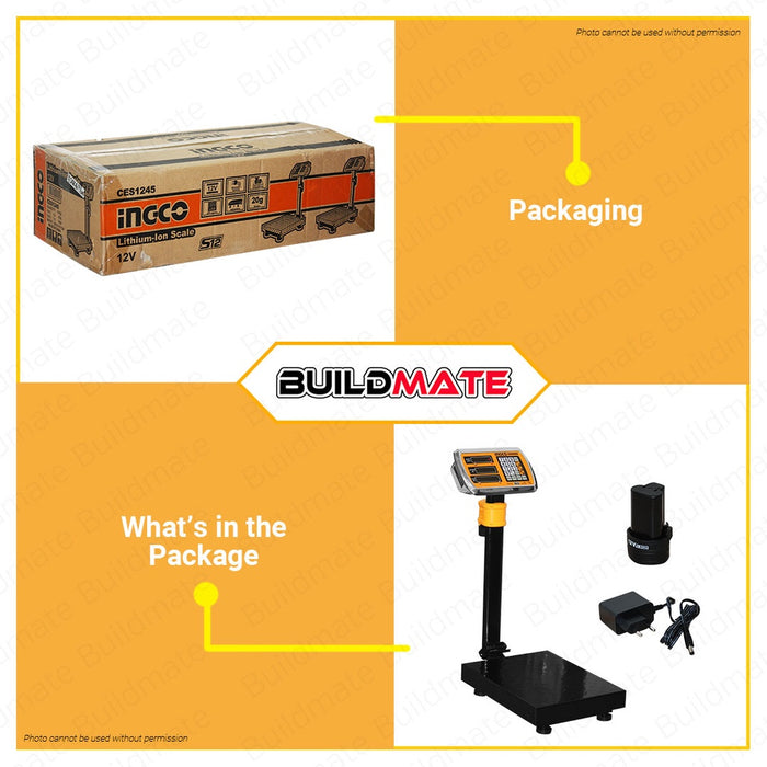 INGCO Lithium Ion Cordless Battery Operated Weighing Scale 12V 100KG & 300KG LED Wireless Digital Screen With Battery & Charger CES1267 | CES1245 •BUILDMATE• ICPT