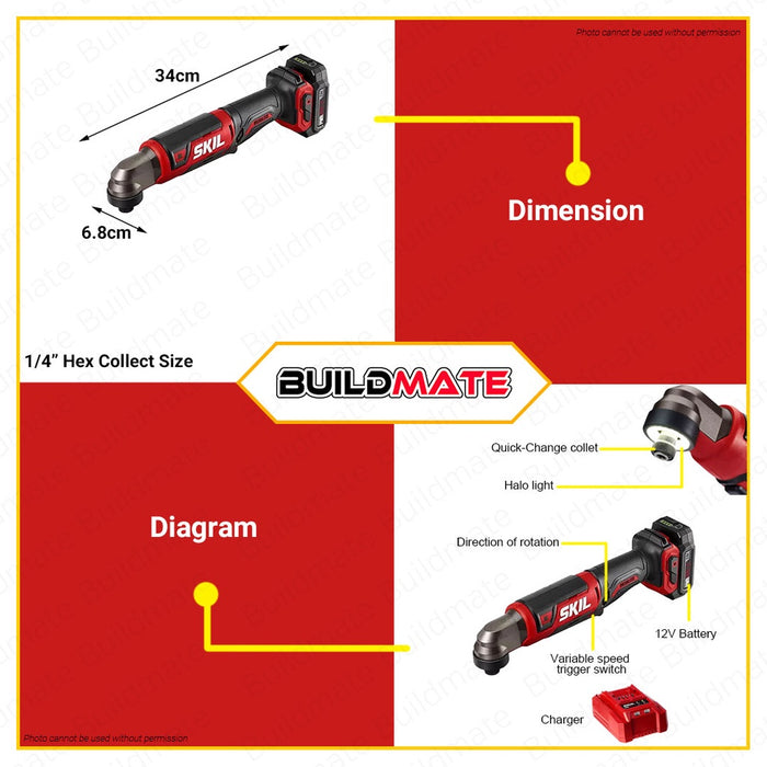 SKIL Hex Angle Impact Drill Driver BL 12V with Battery and Charger RI5745C-10 •BUILDMATE•