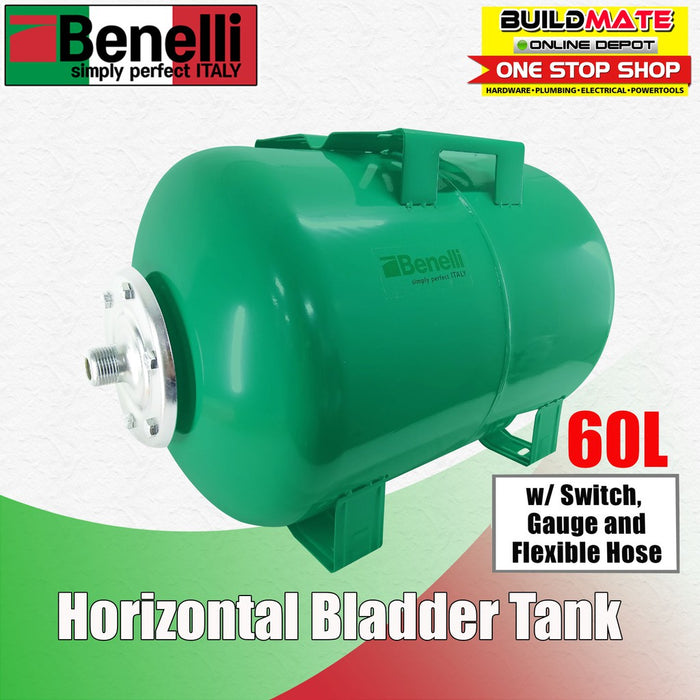 BENELLI Horizontal Bladder Tank 60L+ Switch, Gauge and Hose •BUILDMATE•