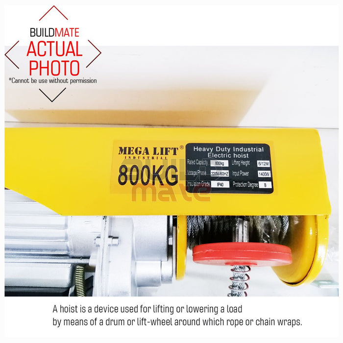 MEGA 800KG Heavy Duty Industrial Electric Hoist PA800 •BUILDMATE•