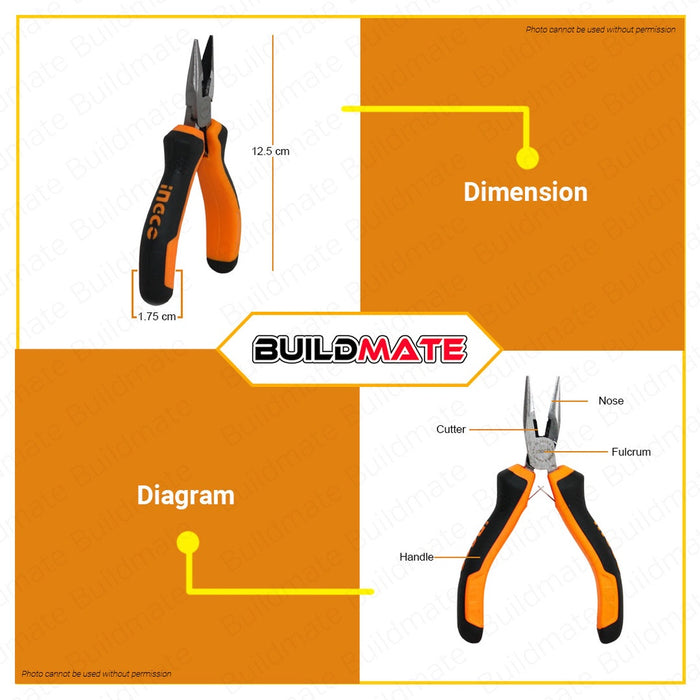 INGCO Mini Long Nose Pliers 4.5" (115mm) HMLNP08115 •BUILDMATE• HT2