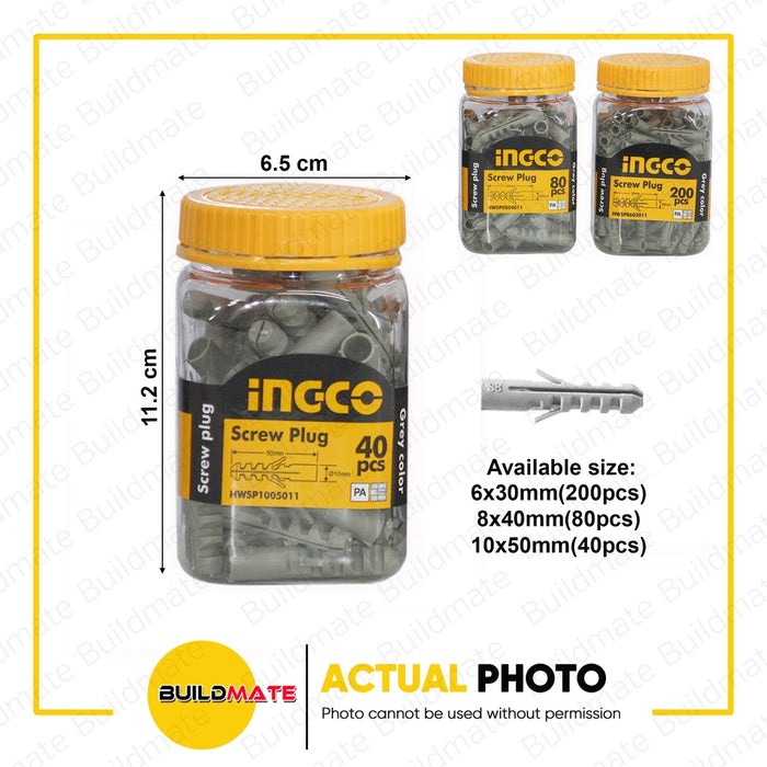 INGCO Screw Plug 6 x 30mm | 8 x 40mm | 10 x 50mm SOLD PER BOTTLE •BUILDMATE• HT2