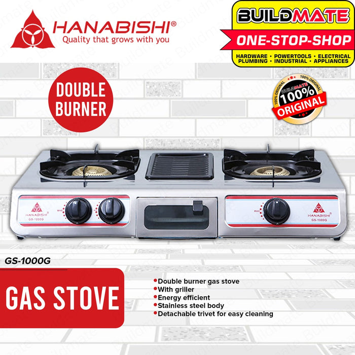 HANABISHI Gas Stove Double Burner with Griller Stainless Steel Body GS-1000G •BUILDMATE•