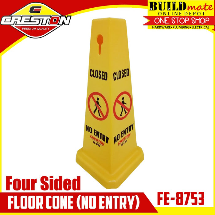 BUILDMATE Creston Four Sided Floor Sign Cone No Entry / Wet Floor Warning Caution Signage Safety Cone FE-8753 / FE-8757