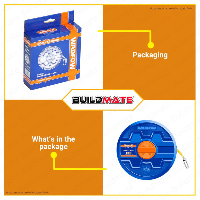 WADFOW Steel Measuring Tape 20m x 12.5mm Metric & Inch Measure Tape Tool WMT3520 •BUILDMATE WHT