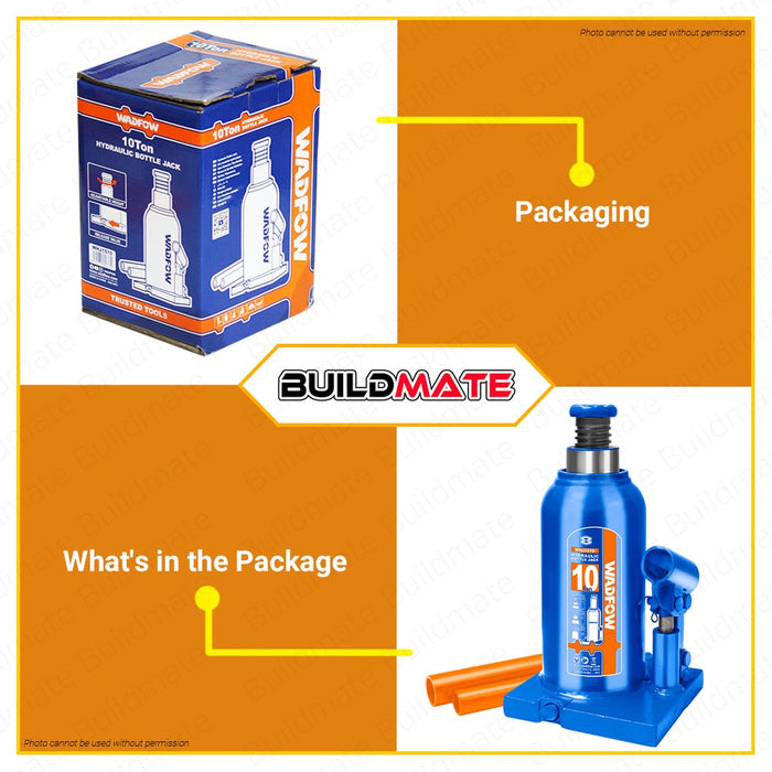 WADFOW 10 TONS Hydraulic Bottle Jack Welded Bottle Jack 10 Ton Easy Lifting WHJ1510 •BUILDMATE• WHT