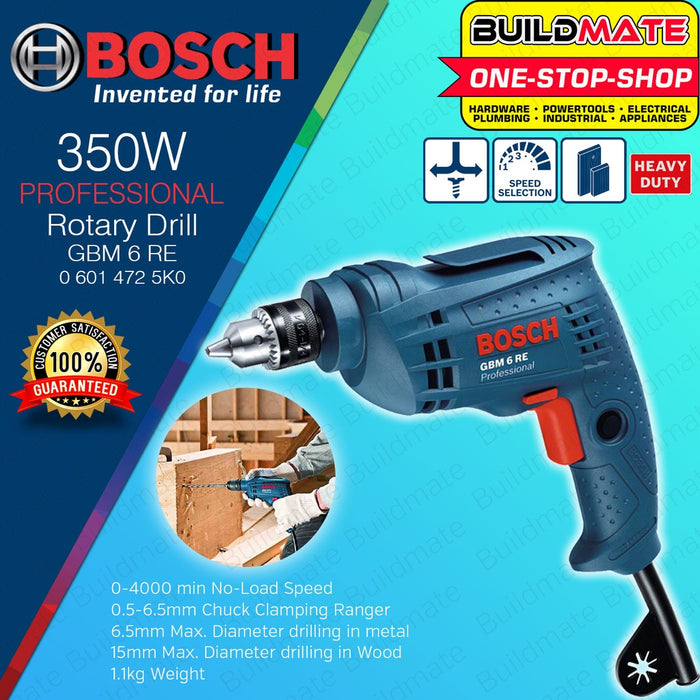 Bosch 350W Heavy Duty Electric Drill with Reverse 6.5mm GBM 6 RE 06014725K0 •BUILDMATE• BPT