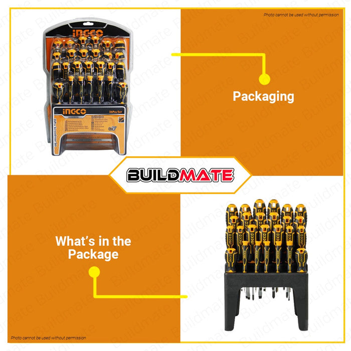 INGCO 26 PCS Screwdriver Set CR-V HKSD2628 + FREE TROWEL •BUILDMATE• IHT