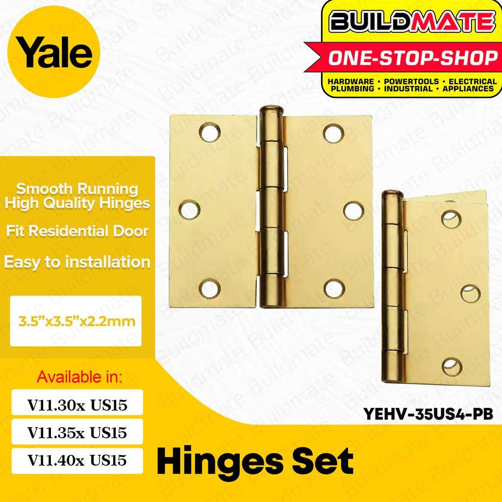YALE Essential Brass Plain Bearing Loose Pin Door Hinges 3 x 3 3.5 x