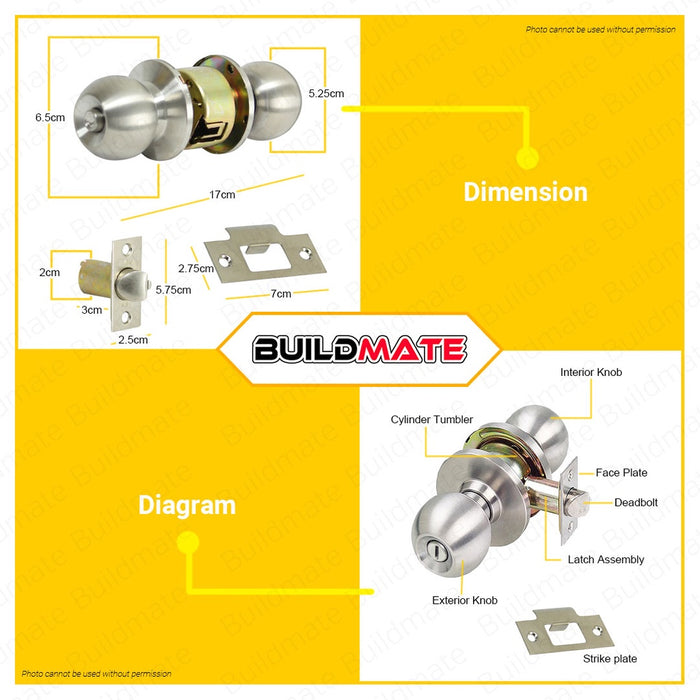 YALE Essential Series Privacy Function Bathroom Knobset Door Knob #VCA4142 US32D Stainless Steel
