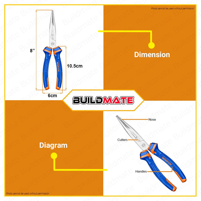 WADFOW Long Nose Pliers 6" Inch | 8" Inch [SOLD PER PIECE] Polish & Anti-Rust Oil •BUILDMATE• WHT
