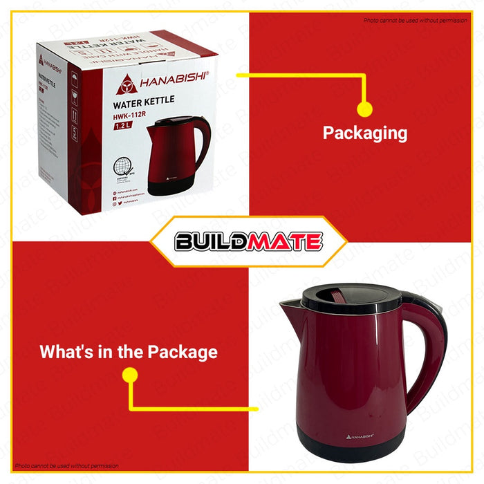 HANABISHI Electric Water Kettle 1.2L HWK112R HWK-112R •BUILDMATE•
