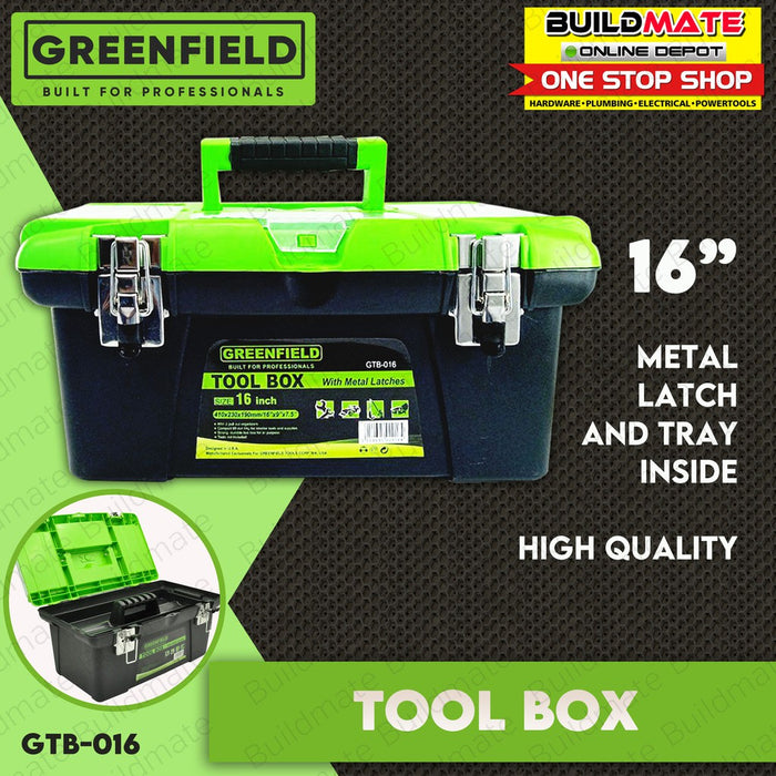 GREENFIELD Tool Box Organizer 16" with Metal Latch and Tray Inside •BUILDMATE•
