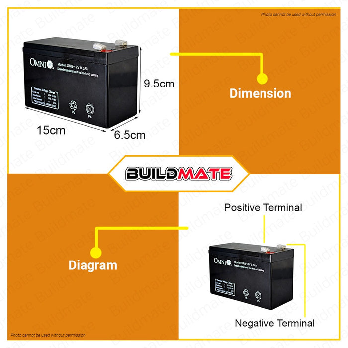 OMNI Sealed Lead Acid Battery 12V 9Ah Spare Battery SRB-12V •BUILDMATE•