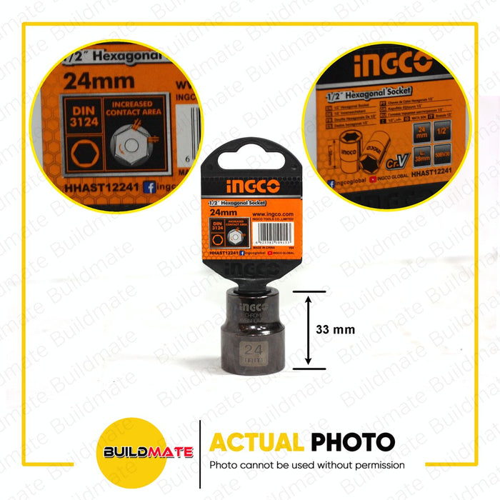 INGCO 1/2 Hexagonal Socket CR-V 24mm, 25mm, 27mm, 28mm, 29mm, 30mm, 32mm SOLD PER PIECE IHT