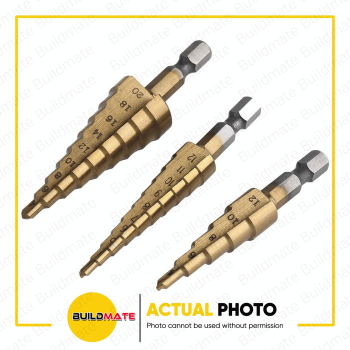 MARS TOOLS 3 PCS Hexagonal Shank Step Cone Drill Bit Hole Groove Cutter with Pouch Case