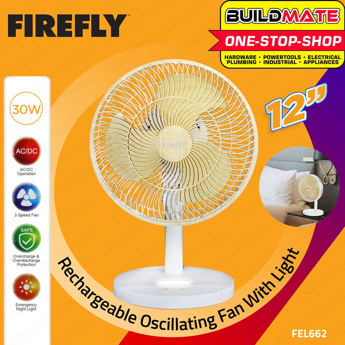 FIREFLY Rechargeable Oscillating Fan with Light Wood FEL-662 100% ORIGINAL / AUTHENTIC •BUILDMATE•