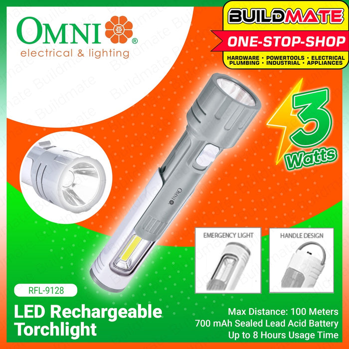 OMNI LED Rechargeable Torchlight + Emergency Light RFL-9128 •BUILDMATE•