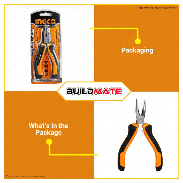 INGCO Mini Long Nose Pliers 4.5" (115mm) HMLNP08115 •BUILDMATE• HT2