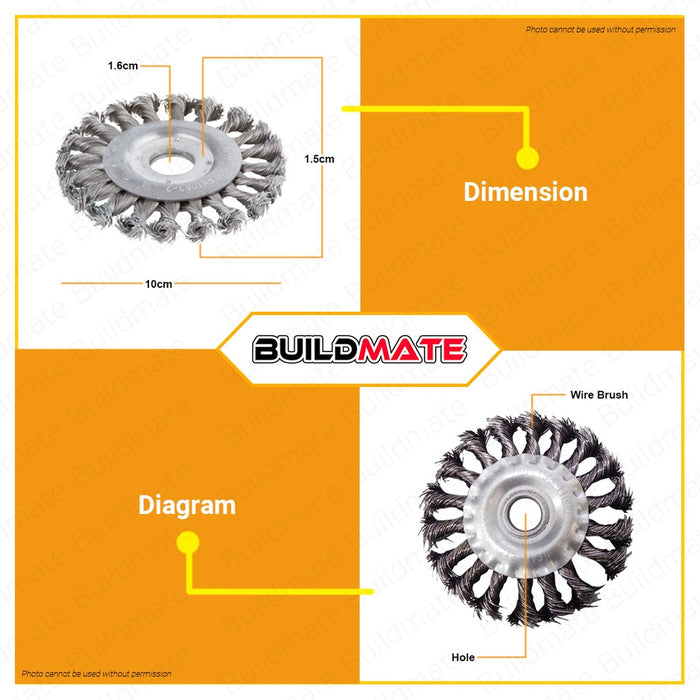 PROMAN Steel Wire Brush 4" Inch Twist Twisted Brushes  Finishing Tools PT-WB4T •BUILDMATE•