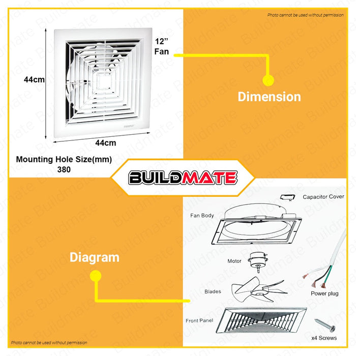 FIREFLY Ceiling Mounted Exhaust Fan Fans 12" 35W FEFC16/12W 100% ORIGINAL / AUTHENTIC •BUILDMATE•