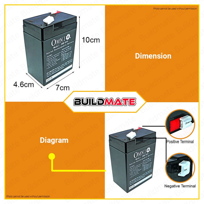 OMNI Sealed Lead Acid Battery 6V 4Ah Spare Battery SRB-6V4 •BUILDMATE•