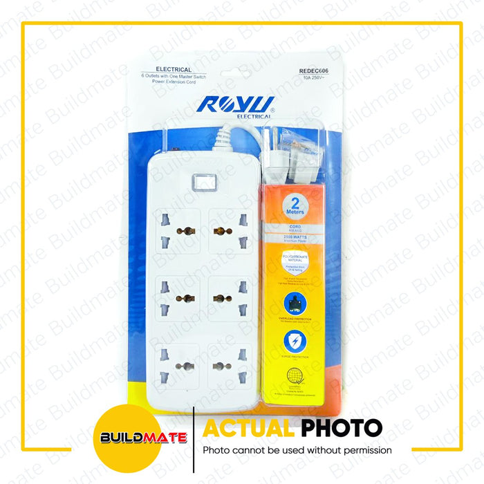 ROYU 6 GANG Extension Cord with 1 Main Switch Power Strip REDEC606 •BUILDMATE•
