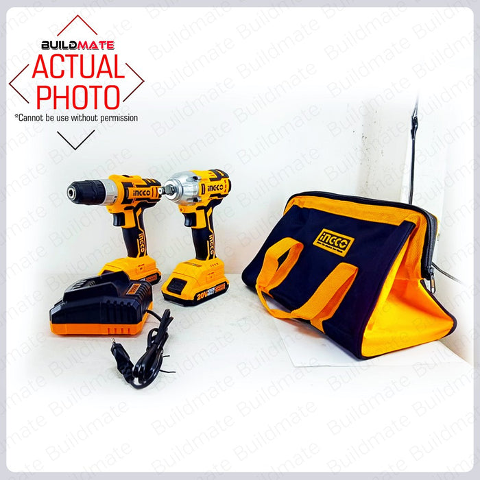 INGCO Cordless 2PCS COMBO KIT Drill + Impact Wrench 20V Lithium-Ion Tools CKLI2007 •BUILDMATE• ICPT