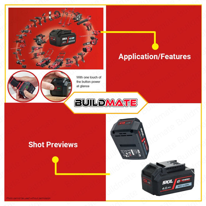 SKIL Lithium Ion Battery Pack 20V 4.0AH Energy Platform BR1E3104AA •BUILDMATE•
