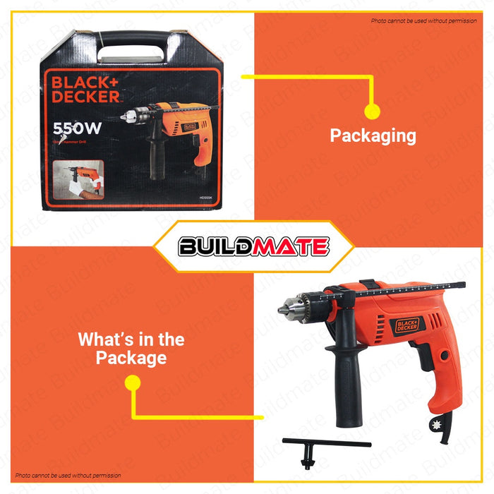 [10.10 BEST SELLER] Black & Decker Hammer Impact Drill 13mm 550W with Case HD555K-B1 •BUILDMATE•